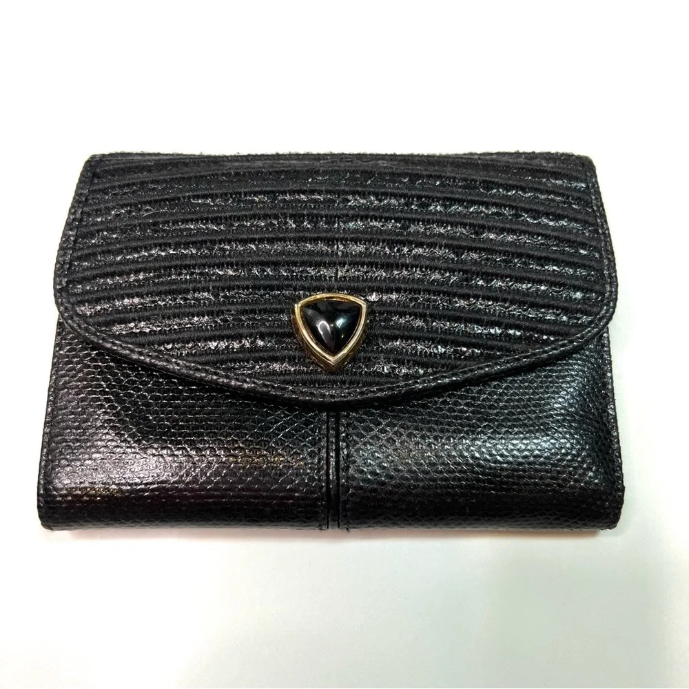 Vintage Judith Leiber Tri-fold Black Leather Wallet Credit Card Holder - Picture 14 of 14